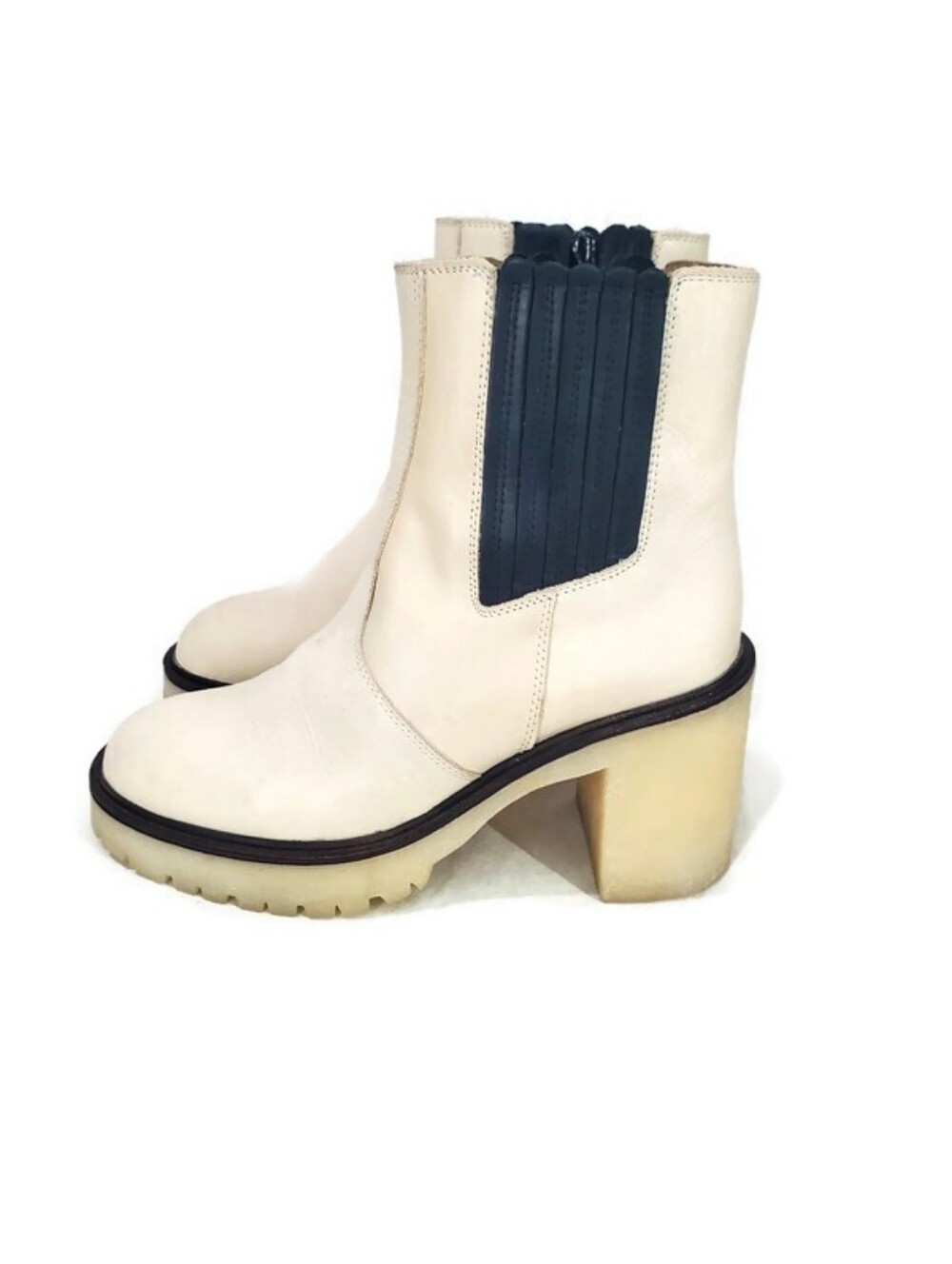 Free People James Chelsea Boots White/Bone 39.5 Leather Made In Spain Fall Boots - Picture 5 of 14